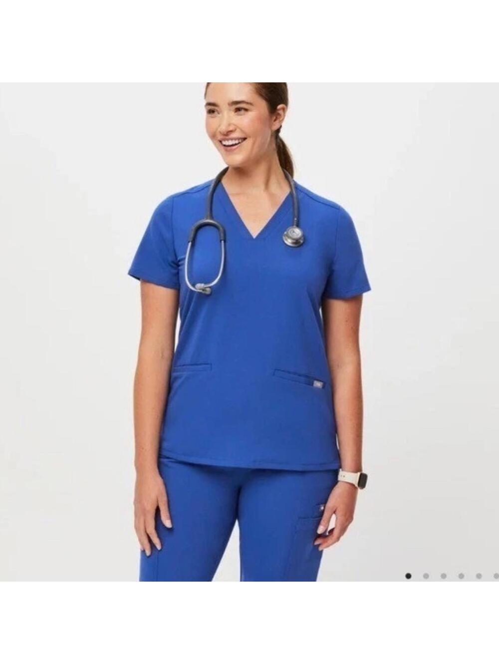 Figs Casma 3 Pocket Scrub Top XS in Denim Blue